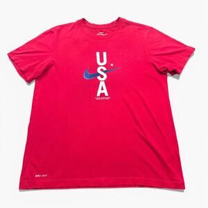 Nike Team USA Dri-Fit T Shirt Mens Size Large Red Center Swoosh Check Logo